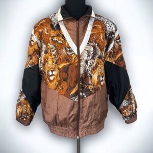 Active Studio Wind Breaker Tiger Lion Jacket Medium Safari Big Cats